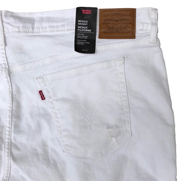 Levi’s Premium Wedgie Skinny Distressed Size 24W White Crop High Waist - Picture 10 of 16